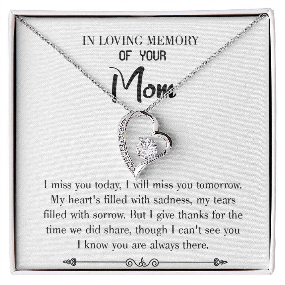 Mom Miss You Today Forever Love Cz Heart Necklace White Gold Standard Box